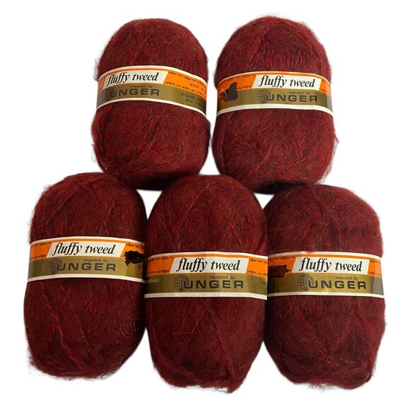 Unger Fluffy Tweed Yarn Red Marled  Acrylic France #714 Lot of 5 DISCONTINUED - Picture 2 of 11